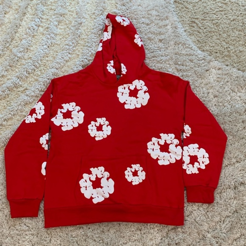 Denim Tears ‘The Cotton Wreath’ Red Pullover Hoodie Men’s Large